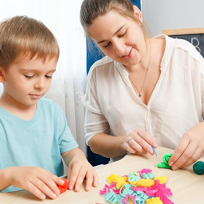40 Pieces Play Tools and Cutters Play Set Accessories Various Plastic Colorful Molds and Shapes, Party Pack Playset for Air Dry Clay