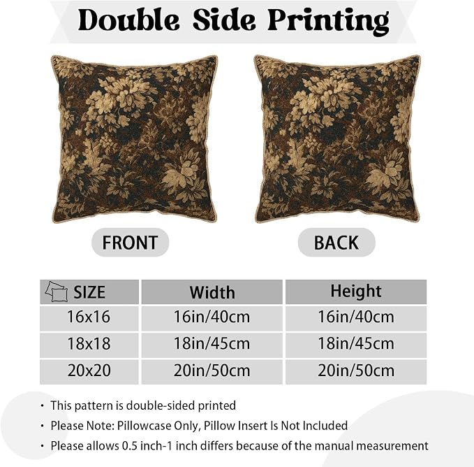 Vintage Dark Brown Flowers Velvet Pillow Covers 20x20 Inch Boho Retro Abstract Floral Throw Pillows for Couch Cushion Covers Pillowcase Bohemian Farmhouse Pillow Cases for Sofa Bed Bedroom