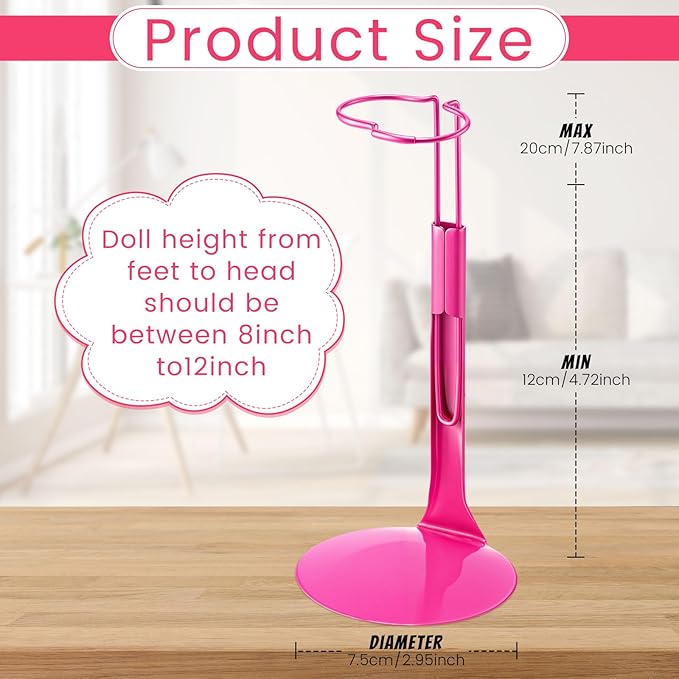12 Pcs Doll Stand Action Figure Stands with Expandable Waist Wire for 8" to 12" Dolls and Action Figure (Rose Red)
