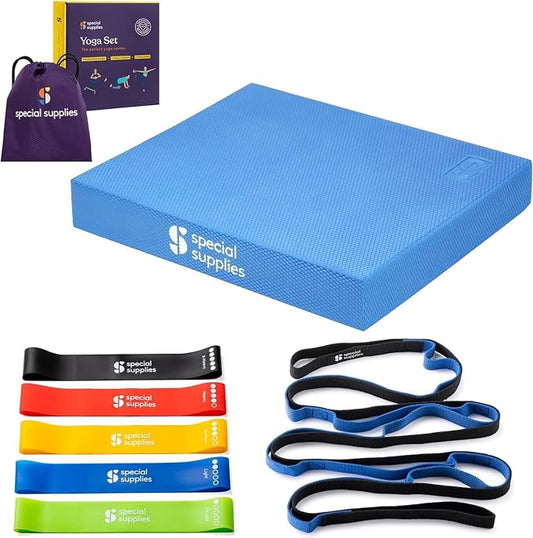 SPECIAL SUPPLIES Balance Board and Yoga Strap Set with Exercise Bands for Stretching, Stability Training, Fitness, Flexibility, Physical Therapy, Home Workout Equipment, Strength Training, and Pilates