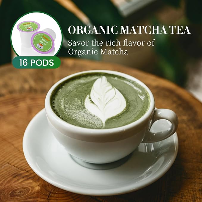 Eastsign Organic Matcha Green Tea K Cups for Keurig, 16 Count Matcha Tea Pods, Matcha Latte K Cups, Smooth Single-Serve Green Tea Pods for Hot or Iced Drinks
