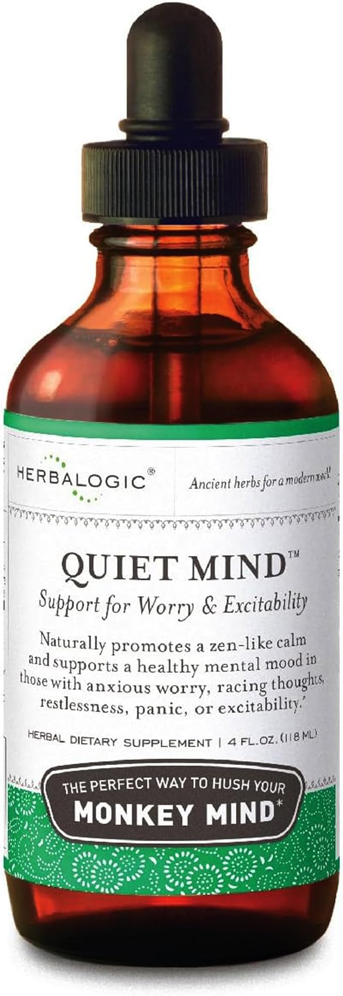 Herbalogic - Quiet Mind Liquid Herb Drops - Non-Sedating, Promotes a Feeling of Zen-like Calm - Eases Anxious Worry and Panicky Mood - Based on the Traditional Chinese Formula Gui Pi Tang - 4 Fl. Oz.