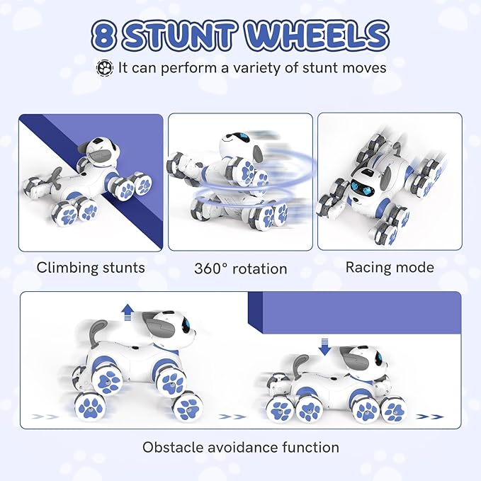 8WD Stunt RC Car Robot Dog Toys, 2.4GHz Remote Control Car Dog Toys with LED Eyes, Smart Interactive Programmable Robot Gift for Kids Age 3 4 5 6 7 8 Year Old