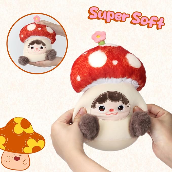 Red Mushroom Plush Pillow Soft Stuffed Animal Toy Cute Mushroom Plush Toy Birthday Christmas Festival Gifts for Kids
