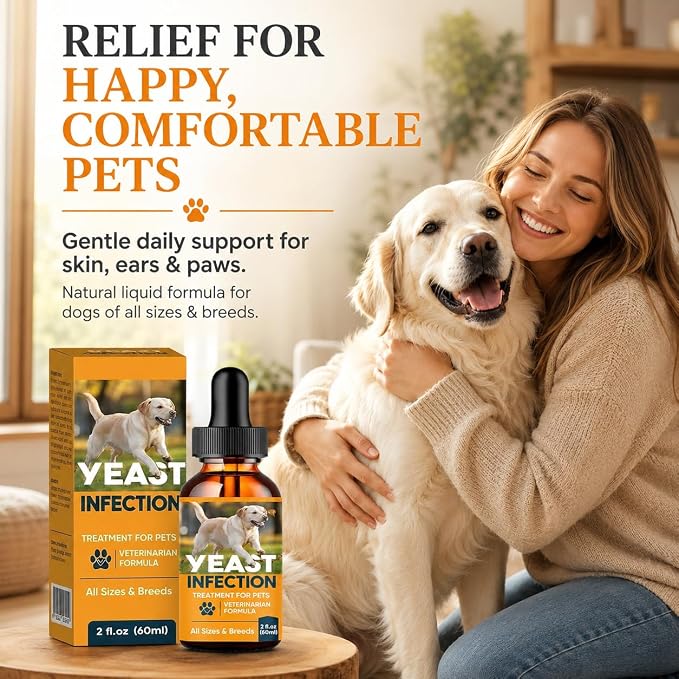 Yeast Infection Treatment for Dogs, Fast Soothing for Skin & Ear | Natural Herbal Care, Relieves Itchy Skin, Paw Licking & Irritation, for Skin Odor & Seasonal Discomfort, All Breeds, 60 ml
