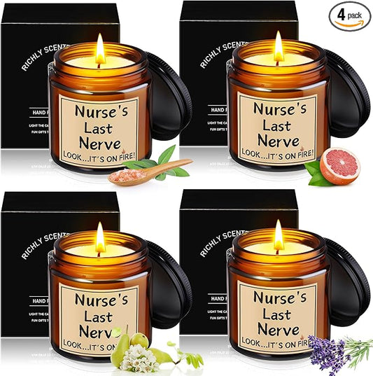 MTLEE 4 Pcs Nurses Gifts Bulk for Women, Nurse's Last Nerve Scented Candles 3.5 oz Candle CNA Gifts for Christmas Women Female Graduation Birthday Present (Tawny)