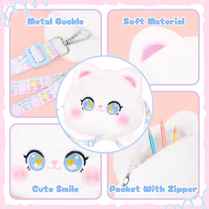 Cat Plush Toys and Purse Set for Kids,Cat Stuffed Toy Kids with Cute Zipper Crossbody Bag, Soft Stuffed Cat Toys Set Birthday Party Favors for Toddlers Kids