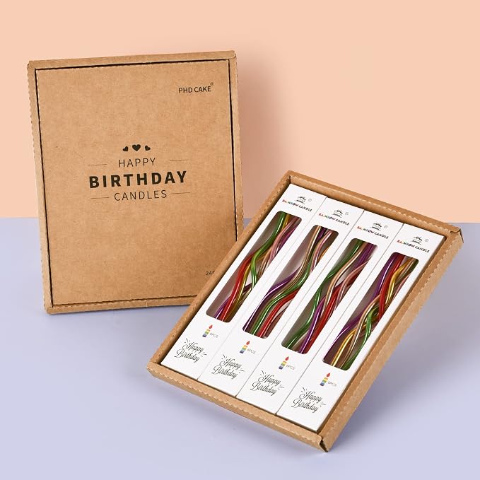 PHD CAKE 24-Count Colorful Metallic Spiral Long Thin Birthday Candles, Cake Candles, Birthday Parties, Wedding Decorations, Party Candles