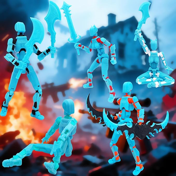 T13 Action Figures (Grow in The Dark Blue) Titan 13 Action Figures T13 3D Action Figure Set Already Assembled Dummy 13 Nova T-13 Robot 3D Printed Multi-Jointed Movable Toy (Blue Red + Dog)