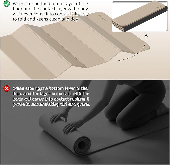 PAIDU Foldable Yoga Mat thick- 2/5" (10MM) TPE Non-Slip Design, Quick Fold，Easy Storage, 75x40 Extra Long/Wide for Indoor Yoga, Pilates and Outdoor Travel Workouts