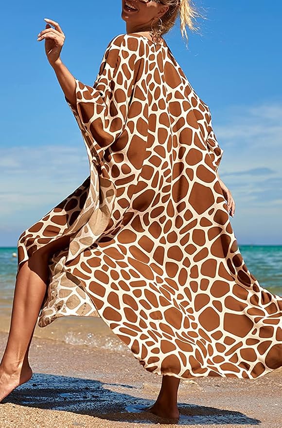Venasha Womens Caftan Floral Print Kaftan Dress Short Sleeve Swimsuit Cover up Loungewear for Summer