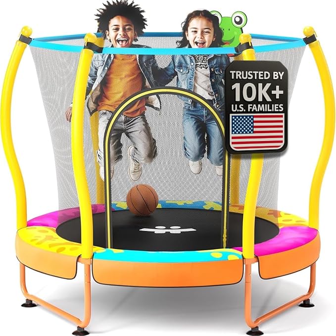 Happin® 55’’ Trampoline for Kids with Safety Enclosure, Indoor & Outdoor Toddler Trampoline, Ultra Safe Design with Multi Activity Accessories, Perfect Toddler Gift for Boys & Girls Ages 1–8