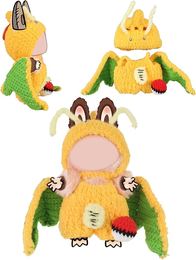 Hand-Crocheted Doll Clothes Set for 17cm Dolls - Original Cute Outfit, Handmade Crochet Accessories, Kawaii Animal Style Collectibles (Dreamy Dragon)