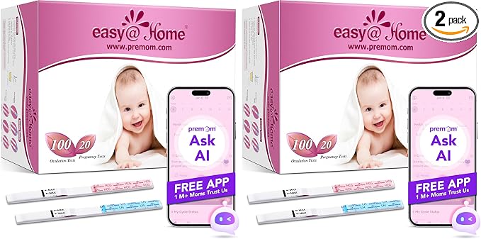 Easy@Home Ovulation Test Strips and Pregnancy Test Strips Combo Kit, Package May Vary (100LH+20HCG) (Pack of 2)