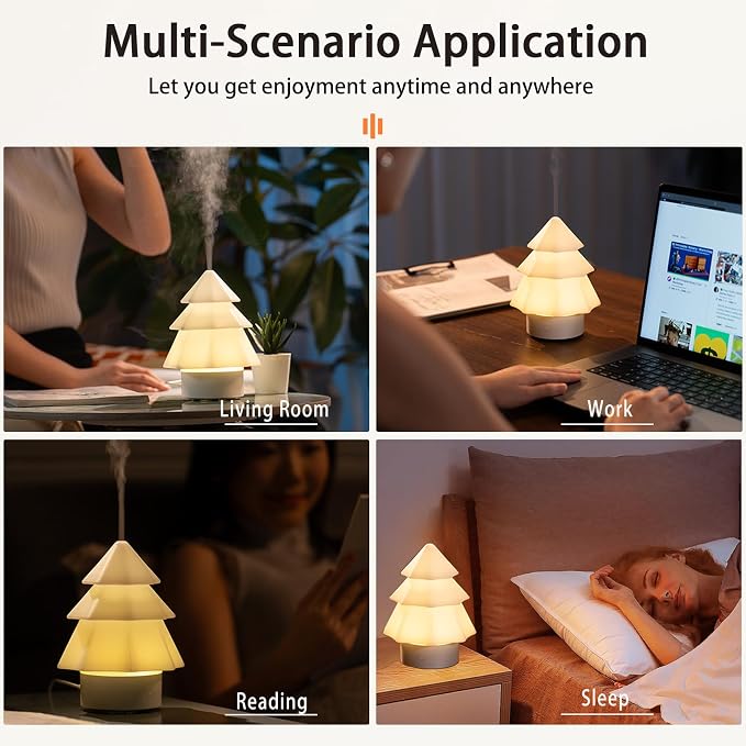 Christmas Tree Essential Oil Diffuser,Home Aromatherapy Machine with 7-Color LED Lights,120ml Ultrasonic Mist Humidifier,Water Shortage Power-Off Protection,Ideal Christmas Decoration&Gifts (White)