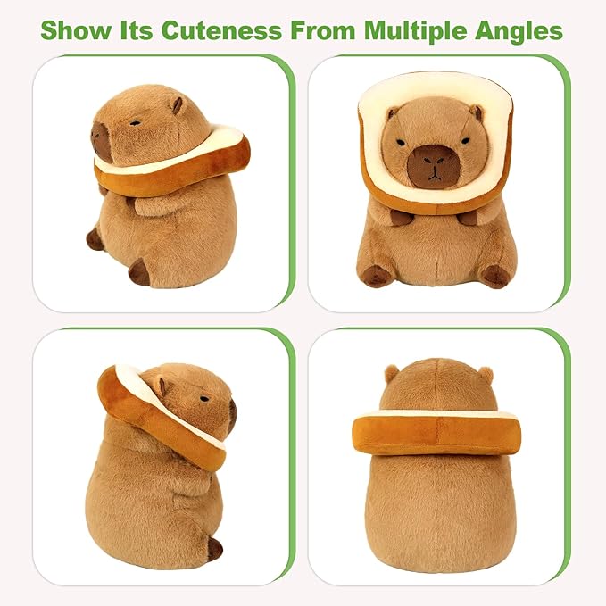 Ditucu Cute Capybara Plush Pillow with Wearable Toast Headgear Stuffed Animal Bread Capibara Plushies Toys Gifts for Kids Brown 11 inch