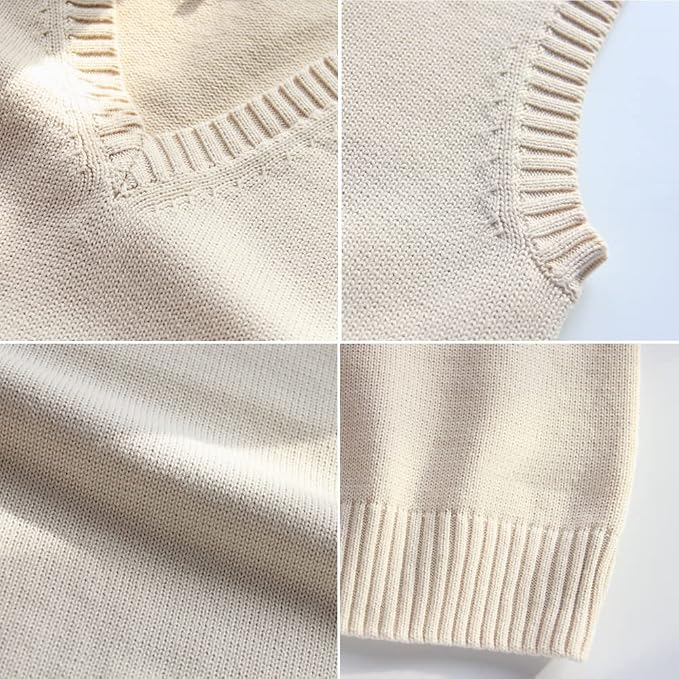 jinghuiyue Women’s V Neck Sweater Vest School Uniform Solid Color Sleeveless Knit Sweaters Pullover Tank Tops