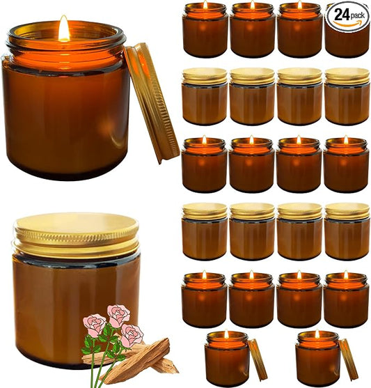 24 Pcs 4 Oz Mini Soy Candles,Rose Sandalwood Scented Candles Set,Bulk Aromatherapy Candle,Suitable as Gifts or Souvenirs for Occasions Such as Birthdays and Weddings.