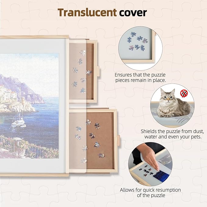 ALL4JIG 1500 Pieces 2-in-1 Tilting & Rotating Puzzle Board for Adults Gifts, Wooden Jigsaw Puzzle Table with 4 Drawers, Portable Board with Lazy Susan and Cover, 25.2" x 34.2"