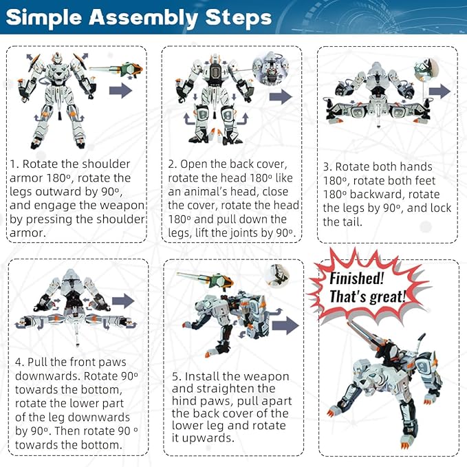Wenbeier Animal Transforming Robot Toys 10 Inches Tiger Action Figure for Kids Deformation Assembly Robot for Boys & Girls Ages 6 7 8 9 10