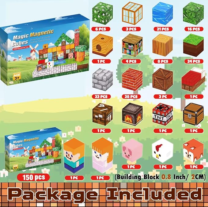 Magnetic Blocks | 150PCS Grassland Magnetic Building Blocks Set | STEM Learning Toys| Construction Building Toy for Kids 3+ Boys and Girls |Magnetic Building Blocks Christmas Birthday Gifts