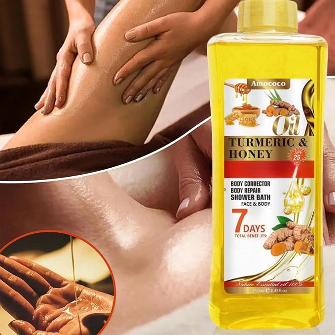 Turmeric & Honey Body Oil, Hydrating with Collagen & Sweet Almond Oil, 250ml, Moisturizing Nourishing for Face and Body Oil for All Skin Types, 8.45 fl oz
