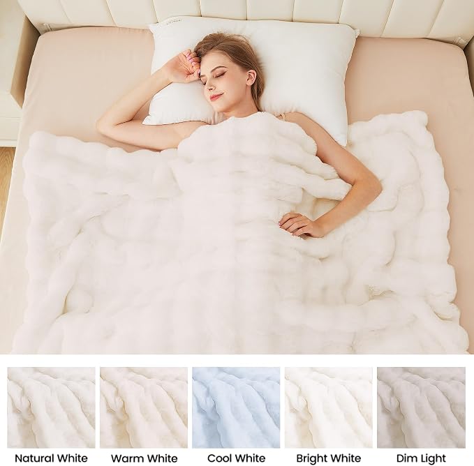 ORINOVA Light Beige Faux Fuzzy Fur Blanket Queen Size 90x90 Ultra Soft Thick Fluffy Blanket Queen for Bed Couch Cozy Furry Home Decor 1000 GSM