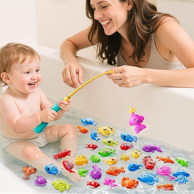 Magnet Fishing Game for Kids 3-5 4-8 - Fish Toys for Kids 3-5, Bathtub Floating Toy Fishing Pole and Rod Net, Bath Pool Outdoor Gifts for Toddlers Baby Age 3 4 5 6 7 8 Year Old