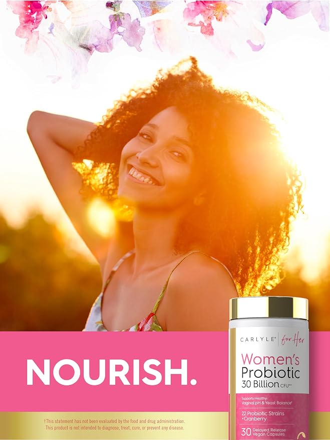 Carlyle Women's 30 Billion CFU Probiotic | 22 Strains plus Cranberry for Healthy Vaginal ph and Yeast Balance | 30 Capsules | Vegan, Non-GMO and Gluten Free | For Her