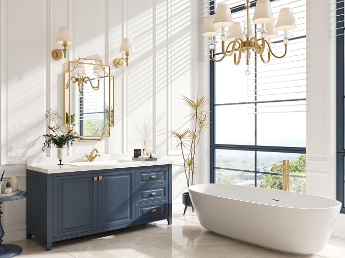 Kelly Miller 20"x30" Gold Foil Scalloped Edge Decorative Vanity Wall Mirror | Hand-Applied Gold Foil Finish. HD Mirror With French Cleat. Elegant Beveled Wall Mirror Decor For Bathroom Bedroom Entryway.