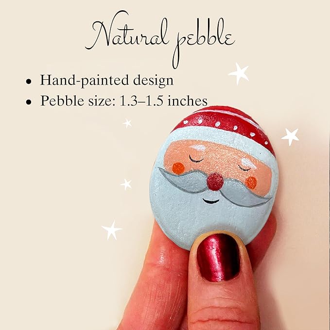 Handmade Vintage Santa Christmas Greeting – Retro Holiday Design with Envelope – 1950s Style Christmas Stationery, Pebble Art Nostalgic Keepsake for Holiday Gifting