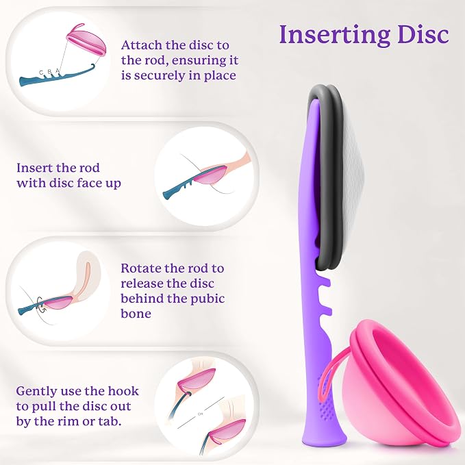 Ecoblossom Menstrual Cup & Disc Applicator Tool - Comfortable & Easy Insertion & Removal - Compatible with Most Period Cups and Discs (Purple)