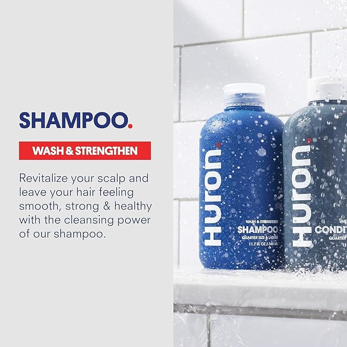 Huron Men’s Shower Kit – Shampoo, Conditioner & Body Wash with Sea Salt + Driftwood Scent, Hydrating, Phthalate-Free, non-toxic Ingredients for Hair & Skin Care, 12 fl oz (Pack of 3)