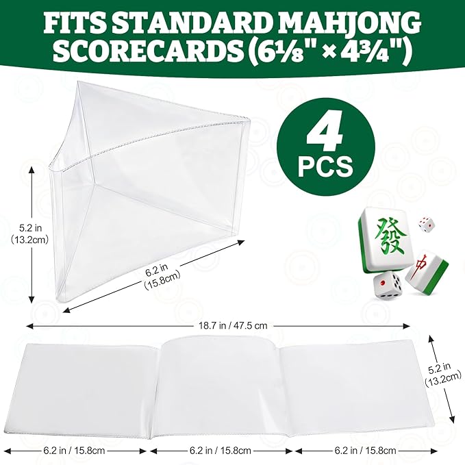 4 Pcs 2026 Mahjong Card Sleeve, Large Print PVC Protectors for Mah Jong Scorecards, Transparent Mahjong Card Holder, Durable Clear Plastic Sleeves Fits 6 1/8" x 4 3/4" Cards