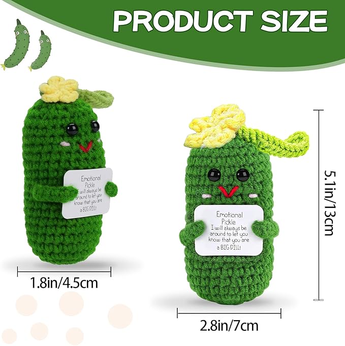 Hoedia Crochet Pickle Dolls Friend Birthday Valentines Gifts for Her Women Wife Girlfriend Sister from Husband Men, Cute Funny Gifts for Coworkers Student Teacher Roommates (Pickle with Green Leaf)