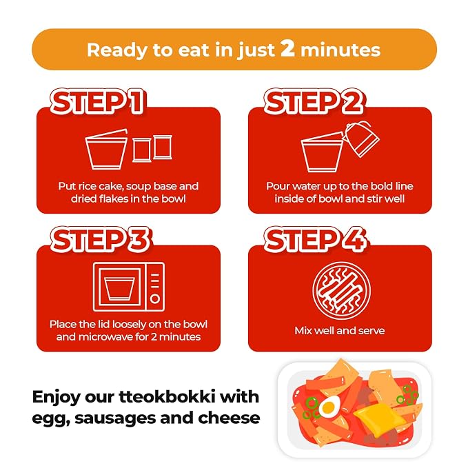 Surasang Korean Tteokbokki Cup, Korean Street Food | Classic Sweet & Spicy Sauce, Instant 2-Minute Microwave Meal, Traditional Tteokbokki Rice Cakes, 6 oz, Pack of 6