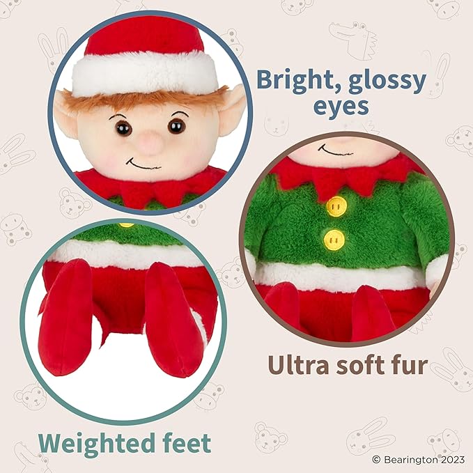 Bearington Elfie Christmas Plush, 15.63" Elf Stuffed Animal, for Ages 3-14