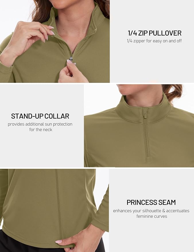 TACVASEN Women's Quarter Zip Pullover Golf Shirts UPF 50+ Long Sleeve Sun Shirts UV Protection Workout Tops