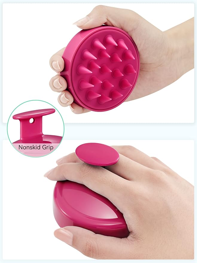 HEETA Scalp Massager Hair Growth, Soft Silicone Scalp Scrubber Shampoo Brush for Exfoliation, Dandruff Removal Head Massage Stress Relax, Wet & Dry Use for Thick Thin Curly Hair Care, Red