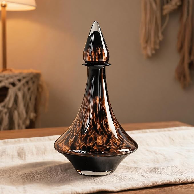 Unique Tortoise Shell Glass Vase, Brown Leopard Textured Decor Vase, Aesthetic Modern Ornament for Home Bedroom Living Room Office, Ideal for Housewarming Gifts and Home Decor Enthusiasts