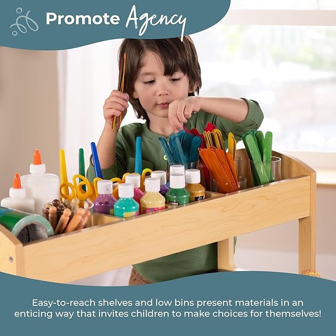 Guidecraft Deluxe Art Center: Kids Arts and Crafts Table and Chairs Set with Storage Shelves, Bins, Paper Roll for Drawing and Painting | Wooden Art Desk for Kids Playroom | Toddler Activity Table