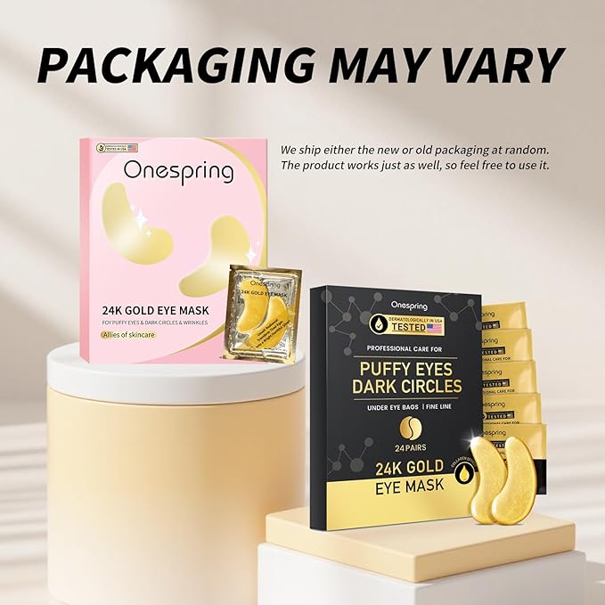 Onespring Under Eye Patches (24 Pairs) - Bridesmaid Gift, Mothers Day Gifts - 24K Gold Under Eye Masks for Dark Circles, Puffy Eyes, Wrinkles - Rejuvenating & Revitalizing Eye Skincare Treatment