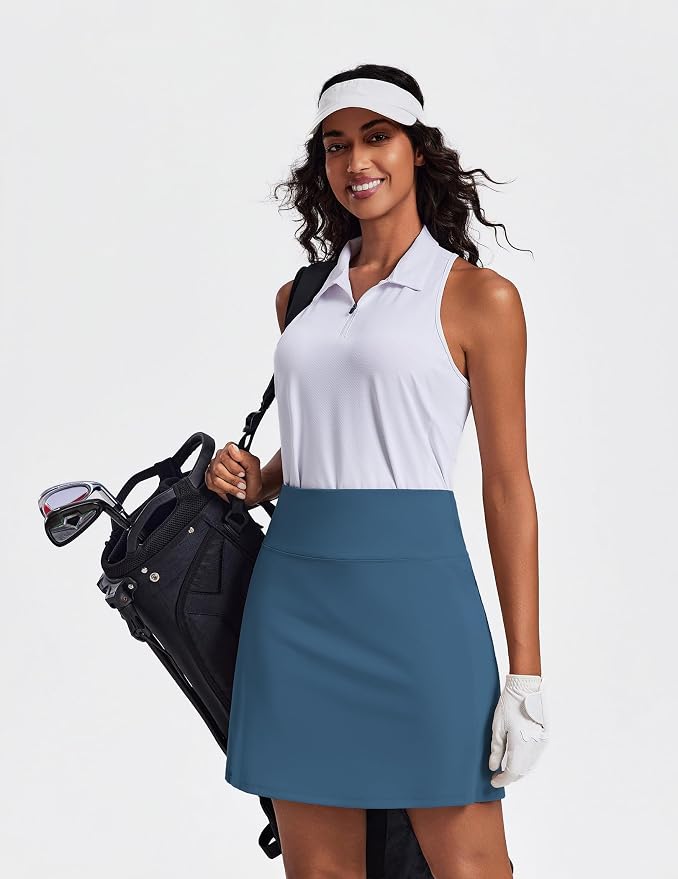 PINSPARK 19" Knee Length Skorts for Woman with Pockets UPF 50+ Golf Skirts | 4 Pockets, Built-in Shorts, High Waisted & Tummy Control, Moisture-wicking for Golf Athletic Tennis Workout Casual