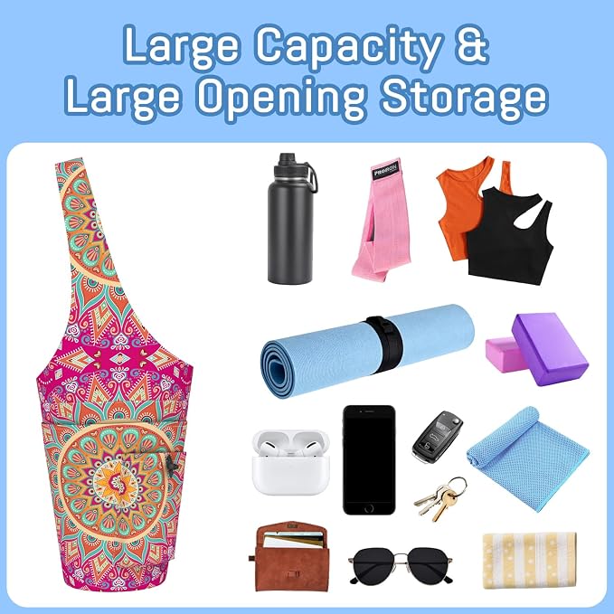 Mandala Yoga Mat Bag with Large Waterproof Zipper Pocket and Drawstring Pocket Long Tote Yoga Mat Carrier Holder Bags Fit Most Size Mats