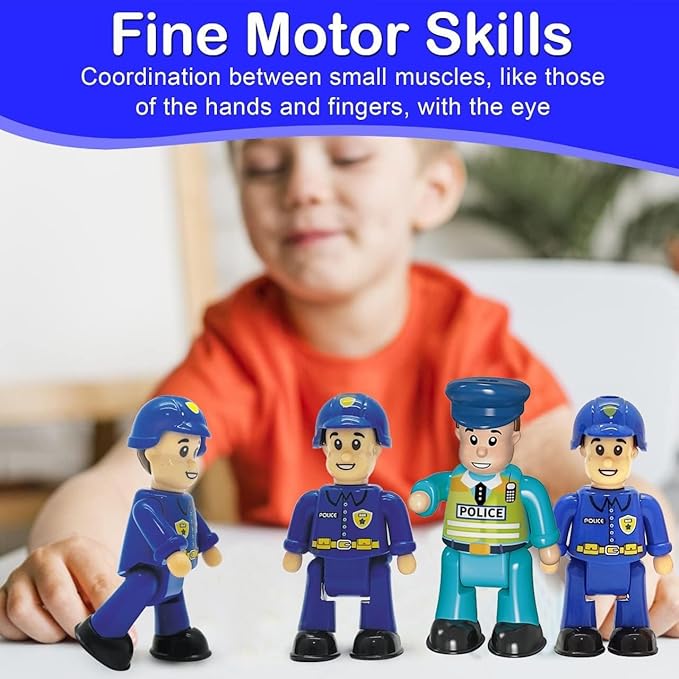 FUNERICA Police Officer Toy Figures- 4 Detailed Policeman & Police Chief - Imaginative Play Action Figures for Toddlers & Kids Roleplay - Little People Figurines - Mini Community Helpers
