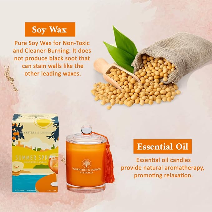 Luxury Summer Spritz Soy Wax Candle - Hand Poured in Australia, 11.66 oz Glass Jar Fancy Candle, Strong Scented, Non-Toxic, Long Lasting 60 Hour Burn, Refreshing Natural Citrus Candle Gift