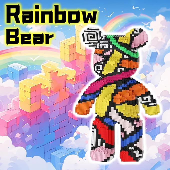 Rainbow Graffiti Bear Micro Building Blocks Set(3688Pieces) Animal Winktoys Blocks Bear Building Blocks Gift for Adult and Kid
