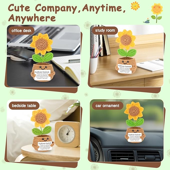 Mini Funny Crochet Sunflower Gift – Handmade Inspirational Emotional Support Plushie for Women, Men, Friends, Coworkers, Teachers – Uplifting Encouragement Gift for Birthday, Graduation, Christmas