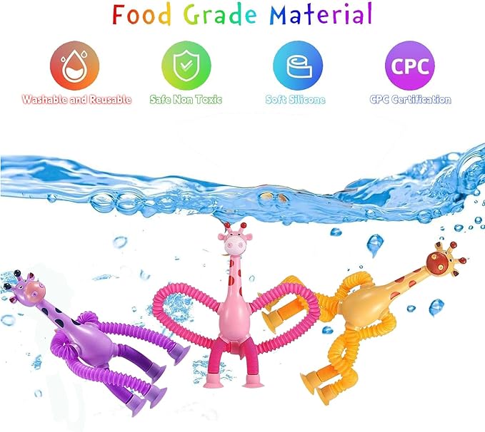 20Pcs Telescopic Suction Cup Giraffe , Coolest Pop Tubes Sensory Toys for Kids, Fidget Toys Party Favors Christmas Easter Birthday Party Supplies Goodie Bag Stuffer