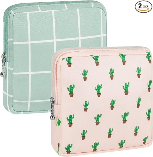 airogym 2 Pack Period Bag for Womens, Sanitary Napkin Storage Bag, Functional Waterproof Sanitary Pads Bags for Panty Liners, Tampons, Menstrual Cups Pouches, Sanitary Pads Organizer with Zipper